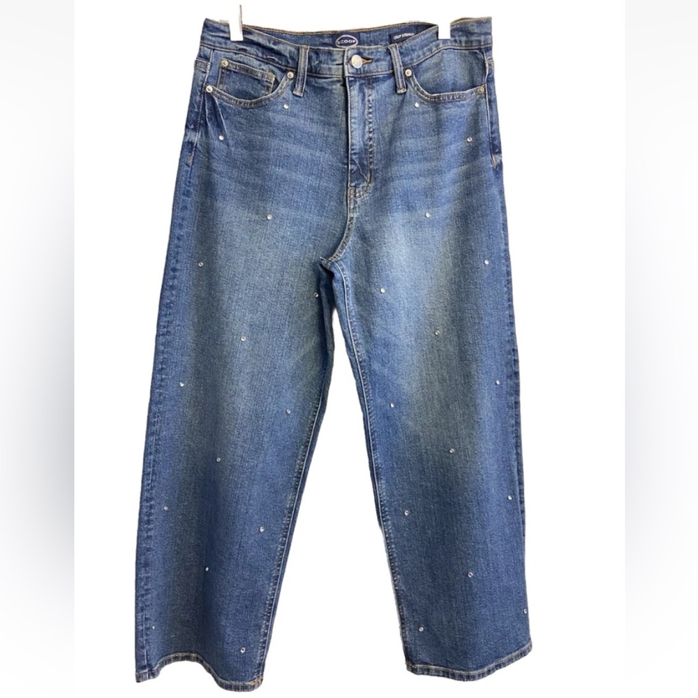 Scoop NYC Blue Denim Jeans rhinestone Studded cropped size 8